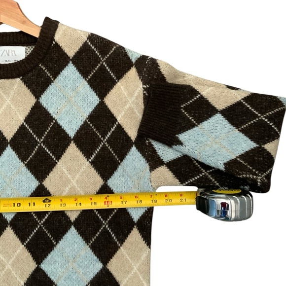 Zara Argyle Crew Neck Sweater - Black, Light Blue, and Cream - Picture 5 of 6